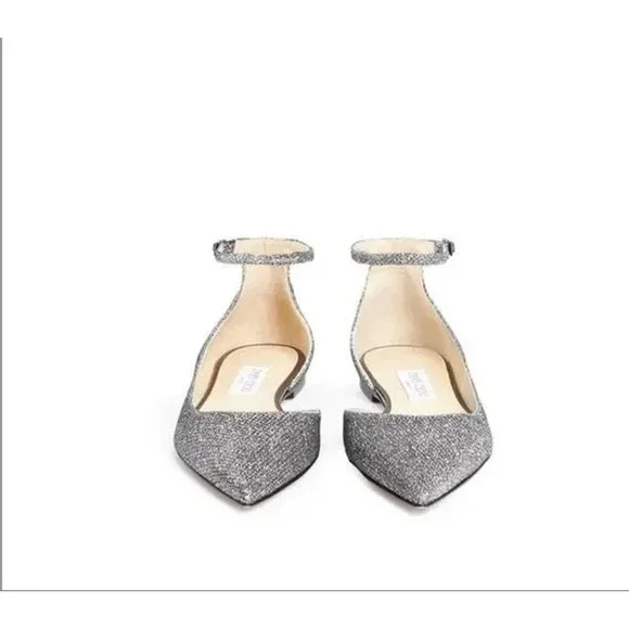 Jimmy Choo Ankle Strap Flats Glitter Metallic Sparkle 37.5 EUC - Picture 1 of 7